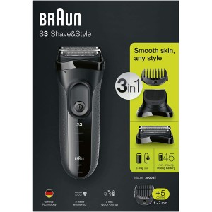Braun Series 3 Shave&Style 3000BT 3-in-1 Electric Shaver With Precision Trimmer And 5 Comb Attachments