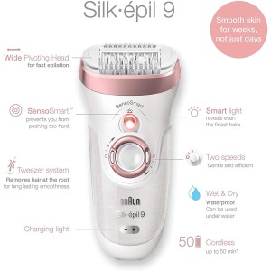 Braun Silk-epil 9 SES 9980 SkinSpa SensoSmart Epilator Rose Gold with 13 Extras