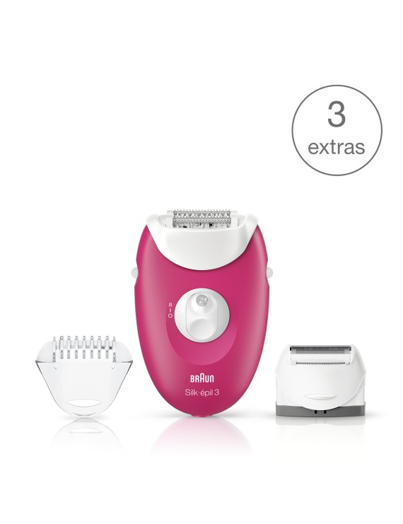 Braun Silk-Epil SE3410 Epilator Raspberry Pink with 3 Extras