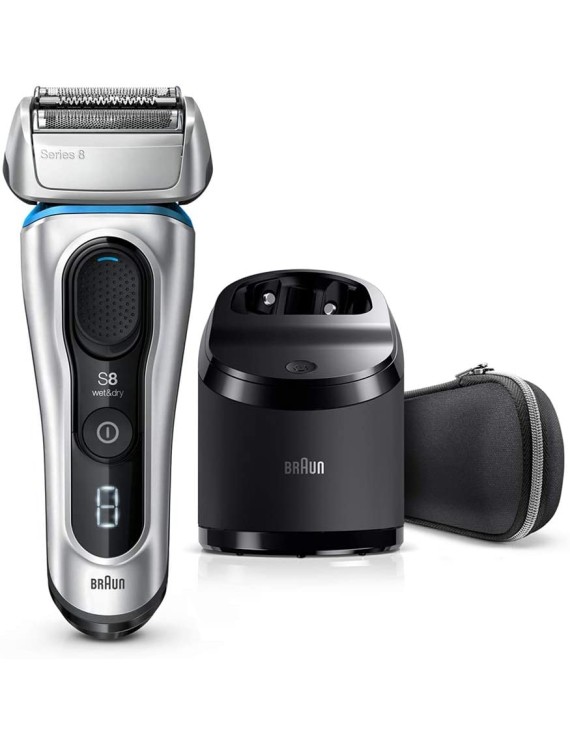 Braun Shaver 8390cc,Braun Series 8 8390cc Wet & Dry men's electric shaver with Clean & Charge station and travel case, silver