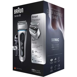 Braun Shaver 8390cc,Braun Series 8 8390cc Wet & Dry men's electric shaver with Clean & Charge station and travel case, silver