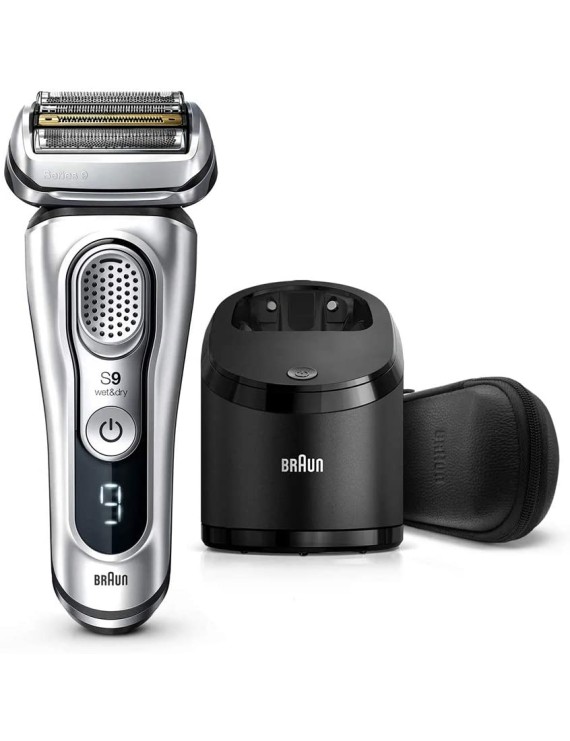 Braun Shaver 9390cc,Braun Series 9 9390cc Wet & Dry shaver with Clean & Charge station and leather travel case, silver