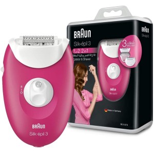 Braun Silk-Epil 3 SE 3273 Epilator Raspberry Pink with 3 Extras, Grocery pack