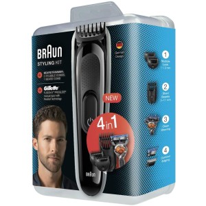 Braun Styling Kit SK 3000 4 in 1 Beard Trimmer with Gillette Fusion 5 Razor, Grocery pack