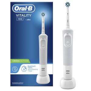 Oral B D100.413.1 (Box) Vitality-100 Cross Action  Rechargeable Toothbrush -Box; Built in 2 minute quadrant timer.
