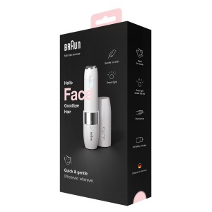 Braun FS1000 Face Mini Electric Facial Hair Removal for Women, with Smartlight, White.