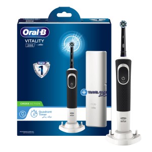 Oral B D 100.414.1X Vitality 200 electric rechargeable toothbrush, with travel case, Black.