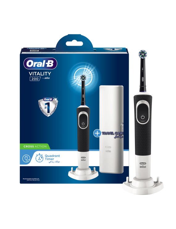 Oral B D 100.414.1X Vitality 200 electric rechargeable toothbrush, with travel case, Black.