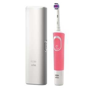 Oral B D 100.414.1X Vitality 200 electric rechargeable toothbrush, with travel case, Pink.