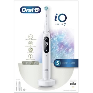 Oral-B iO7 Electric Rechargeable Toothbrush, Revolutionary Magnetic Technology, Digital Display, 5 Modes, Premium Travel Case, White Alabaster