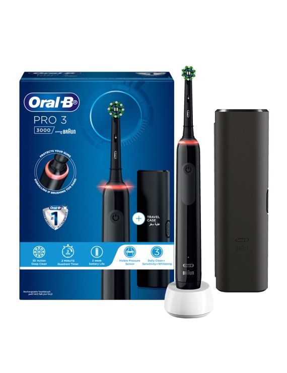 Oral-B D505.513.3X, Pro 3 3000 Electric Rechargeable Toothbrush Powered by Braun, 3 Modes, 1 Handle + Travle Case, Black.